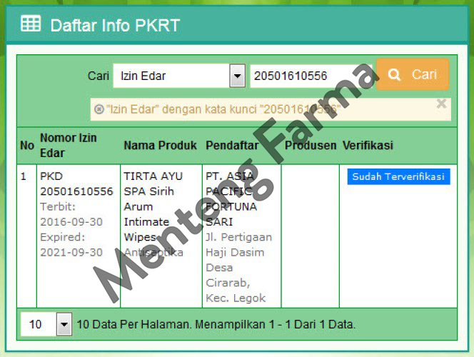 Sirih Arum Intimate Wipes - Tisu Khusus Wanita, pembersih, perapat organ wanita - Menteng Farma