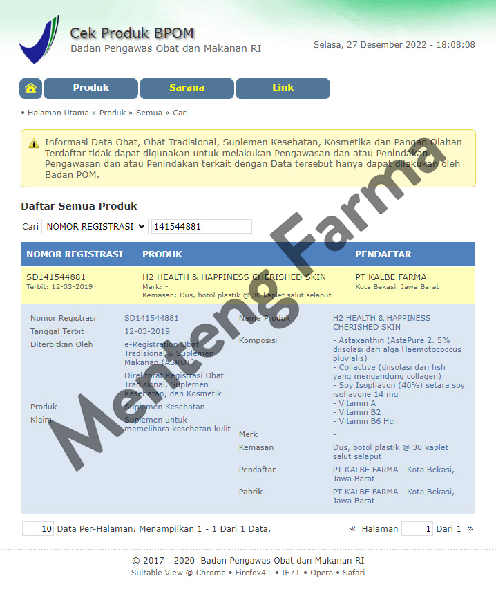 H2 Cherished Skin 30 Kaplet - Suplemen Kesehatan Kulit Kering dan Keriput - Menteng Farma