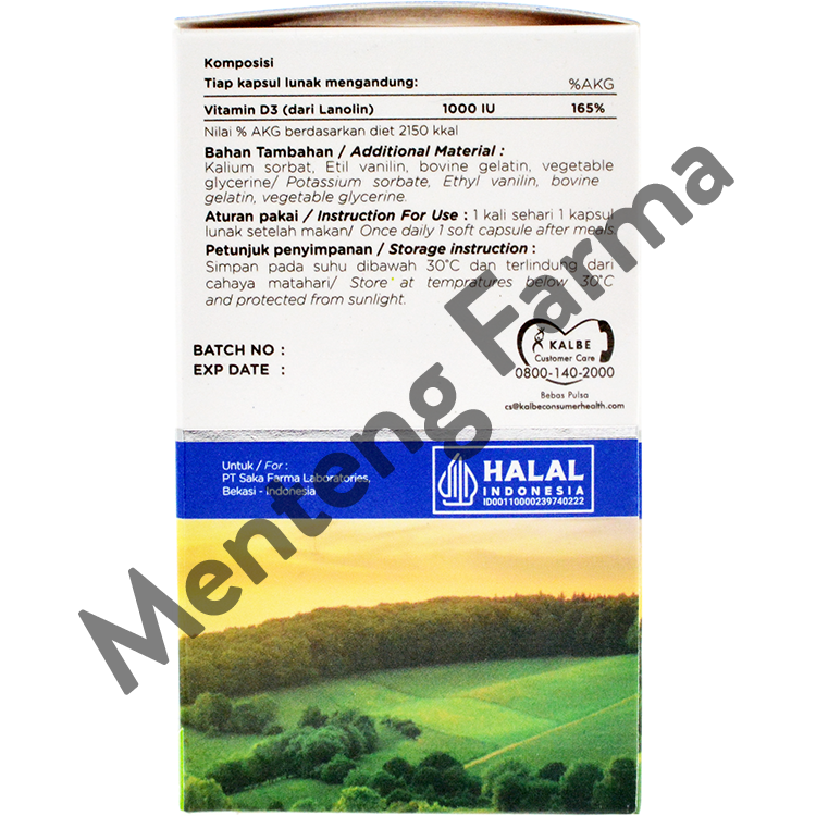 H2 Vit D3 1000 IU 30 Kapsul - Suplemen Vitamin D3 Bantu Jaga Daya Tahan Tubuh - Menteng Farma
