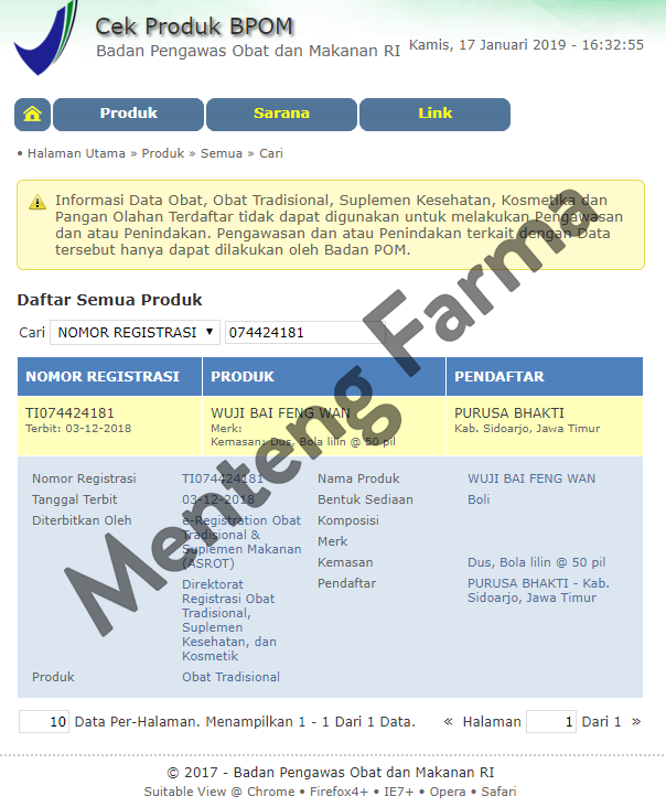 Wuji Bai Feng Wan - Menteng Farma