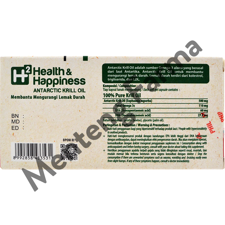 H2 Antartic Krill Oil 30 Kapsul - Suplemen Omega 3 Bantu Menurunkan Lemak Darah - Menteng Farma