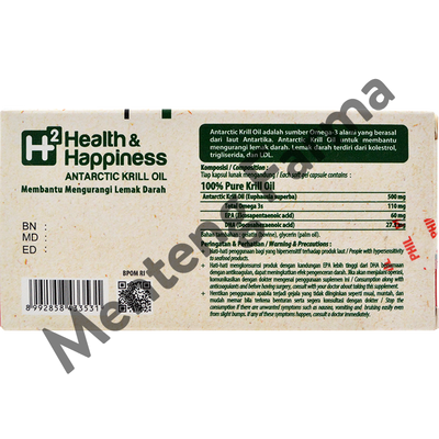 H2 Antartic Krill Oil 30 Kapsul - Suplemen Omega 3 Bantu Menurunkan Lemak Darah - Menteng Farma