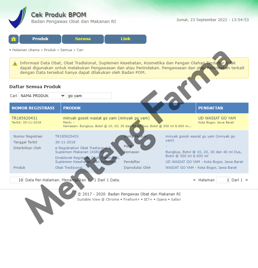 Minyak Gosok "Wasiat" (Minyak Go Yam) - Menteng Farma