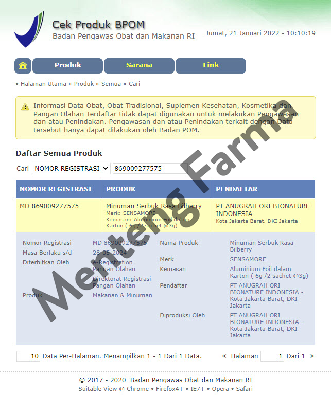 Sensamore Minuman Serbuk Rasa Bilberry - Menteng Farma