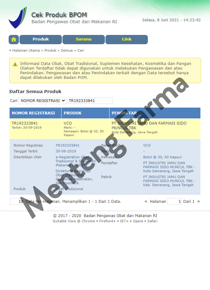 Sido Muncul Natural Virgin Coconut Oil 30 Kapsul Lunak - Memelihara Kesehatan Tubuh - Menteng Farma