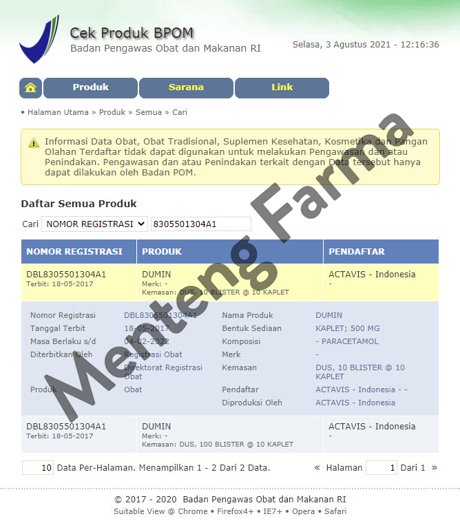 Dumin 500 Mg 10 Kaplet - Pereda Demam, Sakit Kepala dan Sakit Gigi - Menteng Farma