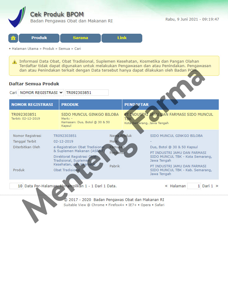 Sido Muncul Ginkgo Biloba 30 Kapsul - Menjaga Daya Ingat Konsentrasi - Menteng Farma