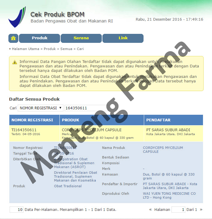 Wai Yuen Tong Pure Cordyceps Mycelium Capsules - Menteng Farma