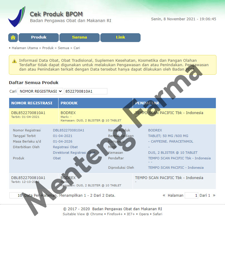 Bodrex - Obat Sakit Kepala, Sakit Gigi, dan Demam - Menteng Farma