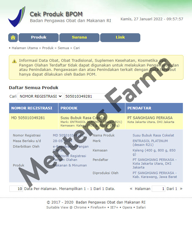 Entrasol Platinum Chocolate 400 Gram - Susu Tinggi Protein Lansia - Menteng Farma