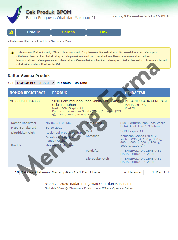 SGM Eksplor 1 Plus Vanila 900 Gram - Susu Pertumbuhan Anak 1 - 3 Tahun - Menteng Farma