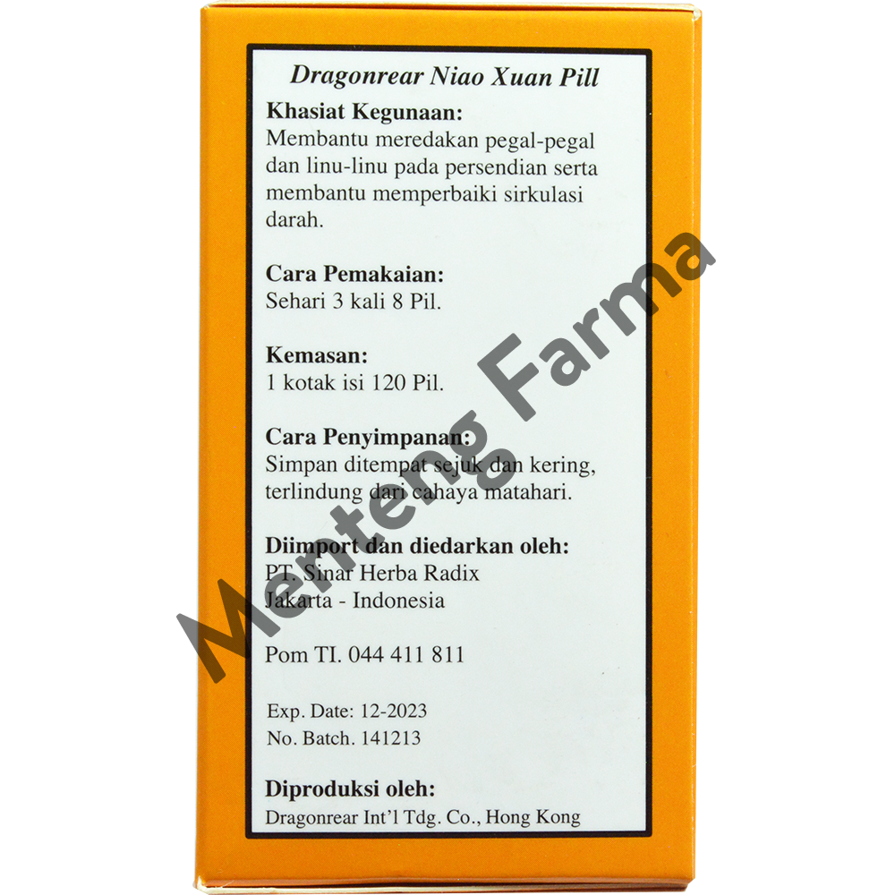 Dragonrear Niao Xuan Pill - Obat Nyeri Asam Urat, Pegal Linu, Rematik - Menteng Farma