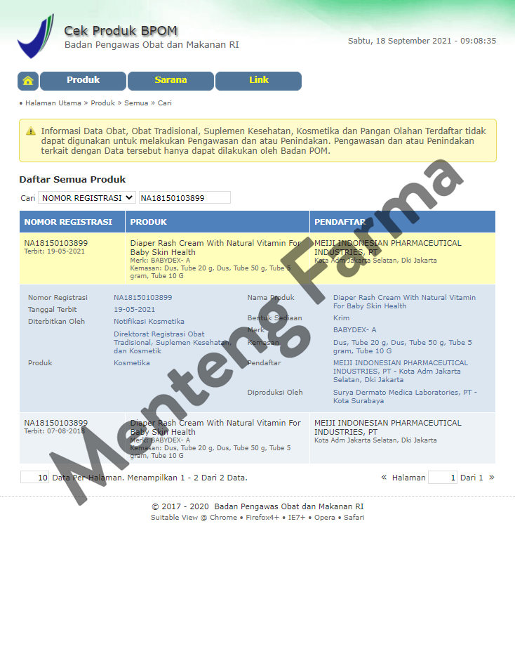 Babydex-A Diaper Rash Cream 20 Gr - Krim Pereda Gatal Ruam Popok - Menteng Farma