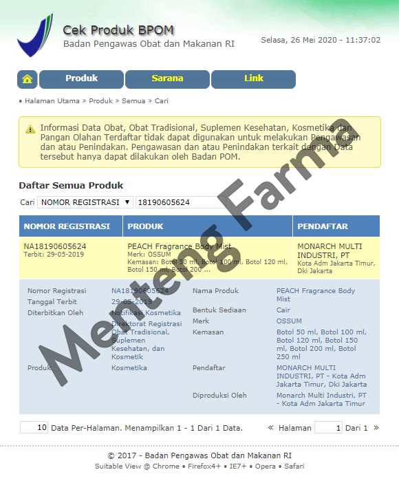 Ossum Fragrance Body Mist Peach - Menteng Farma