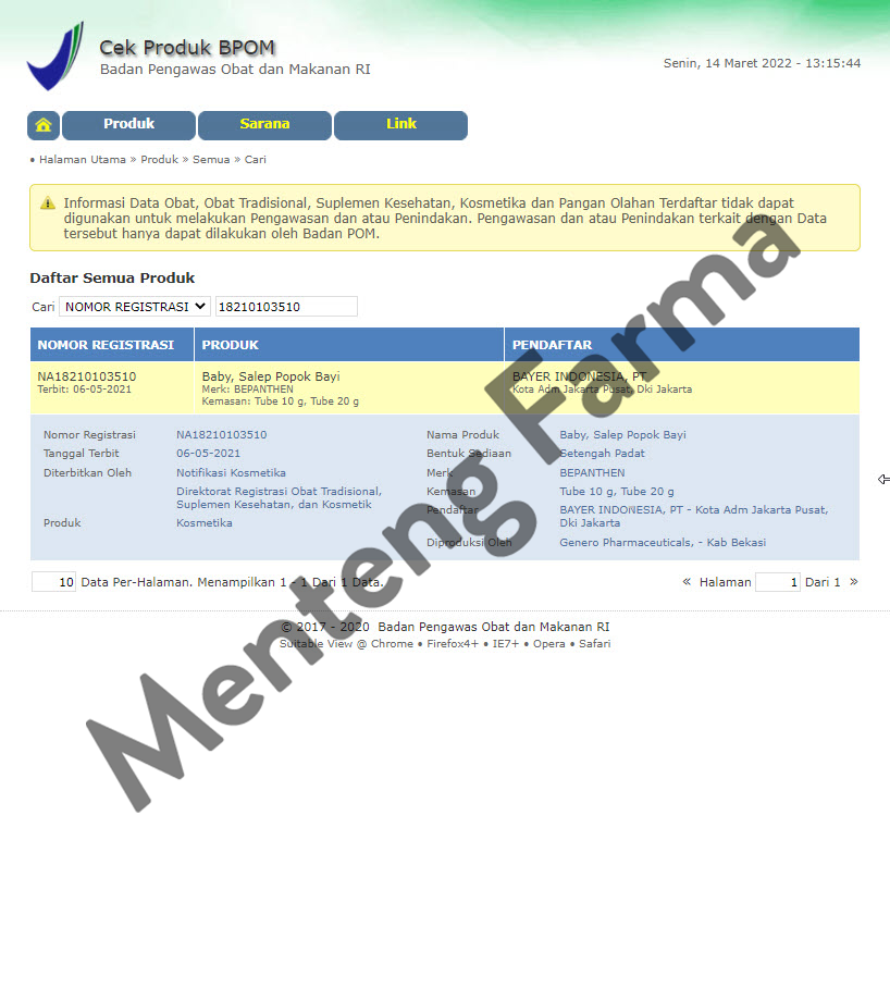 Bepanthen Salep Bayi 20 Gram - Salep Ruam Popok Bayi dan Luka Lecet - Menteng Farma