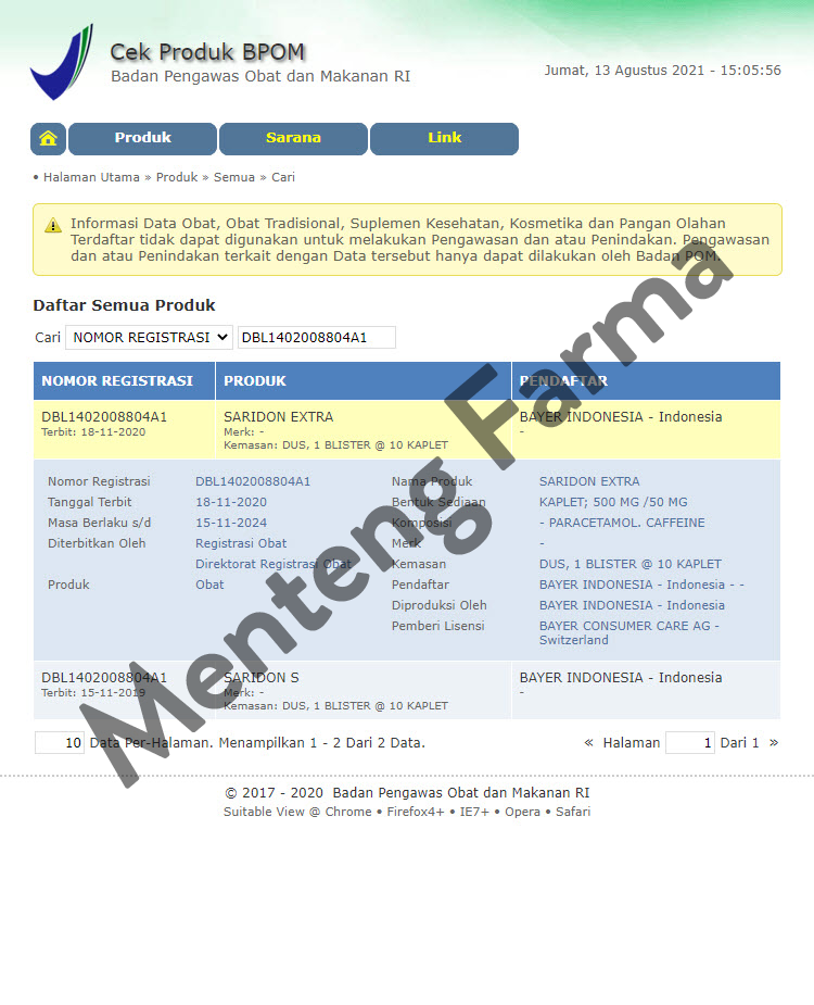 Saridon Extra 10 Tablet - Cepat Meredakan Sakit Kepala dan Sakit Gigi - Menteng Farma