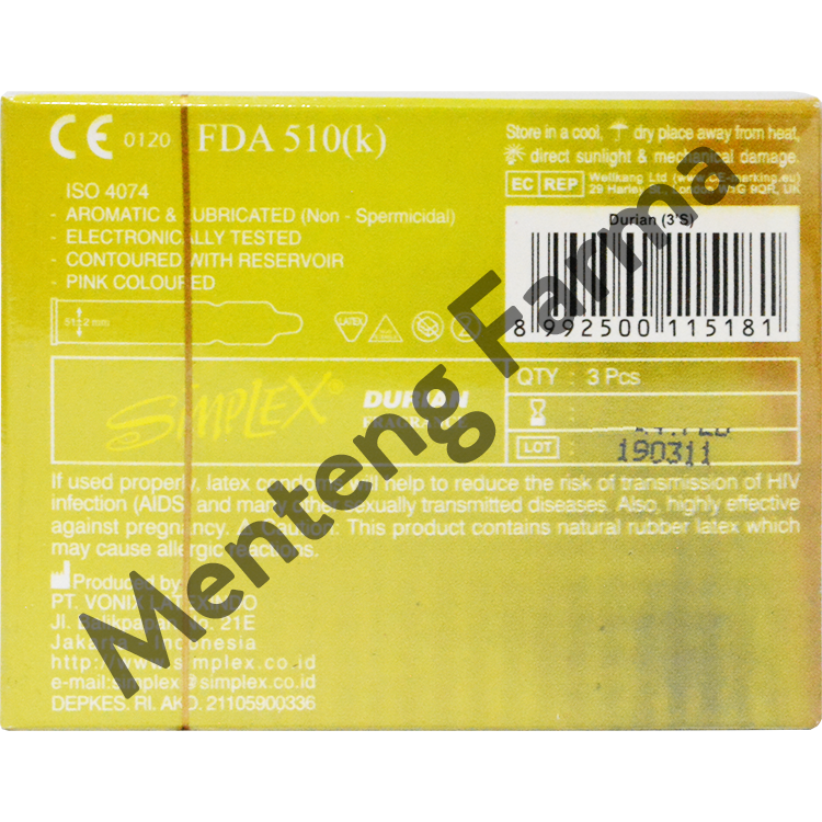 Kondom Simplex Durian Fragrance - Isi 3 - Menteng Farma