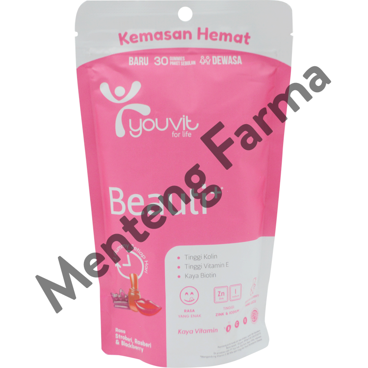 Youvit Beauty+ 30 Gummies - Multivitamin Kesehatan Kulit Kuku dan Rambut - Menteng Farma