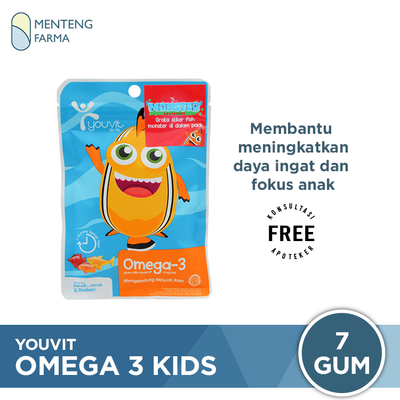 Youvit Omega 3 Kids 7 Gummies - Suplemen Omega 3 Bentuk Gummy Rasa Mix Buah - Menteng Farma