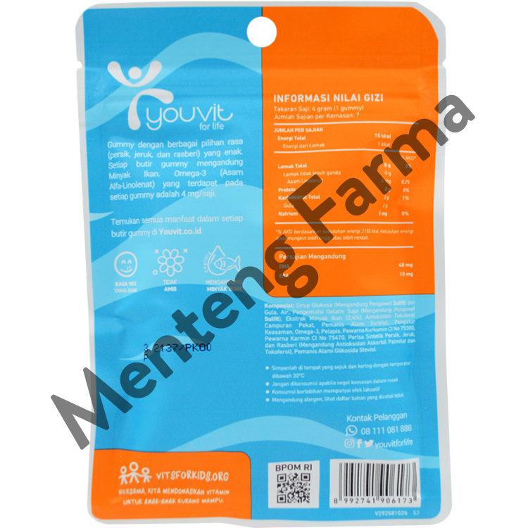 Youvit Omega 3 Kids 7 Gummies - Suplemen Omega 3 Bentuk Gummy Rasa Mix Buah - Menteng Farma