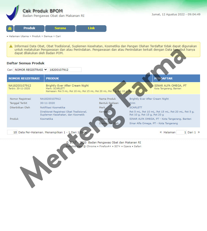 Scarlett Brightly Ever After Cream Night 20 Gr - Krim Malam Pencerah Wajah - Menteng Farma