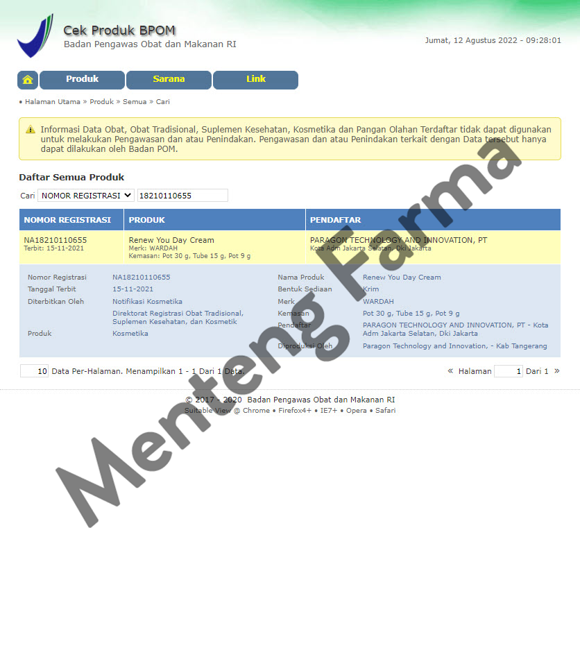 Wardah Renew You Day Cream 15 Gr - Pelembab Wajah Anti Aging - Menteng Farma