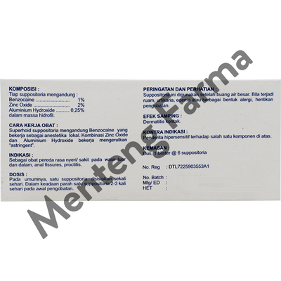 Superhoid Suppositoria Isi 6 - Anti Nyeri Hemoroid, Wasir, Ambeien - Menteng Farma