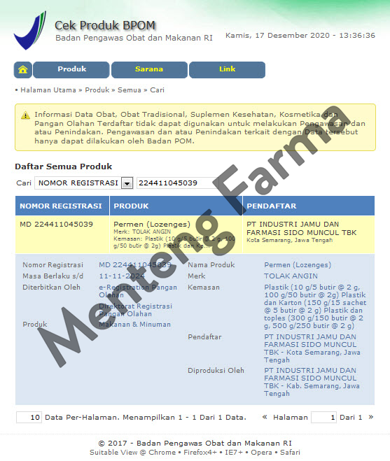 Permen Tolak Angin Lozenges Sachet - Melegakan Tenggorokan Kering - Menteng Farma