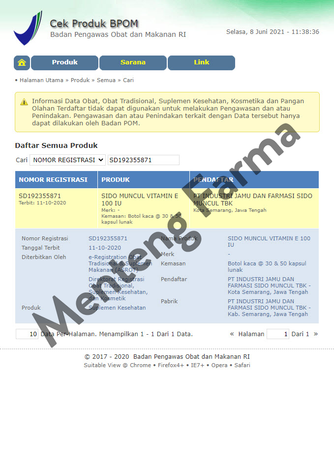 Sido Muncul Natural Vitamin E 100 IU 50 Kapsul Lunak - Menteng Farma