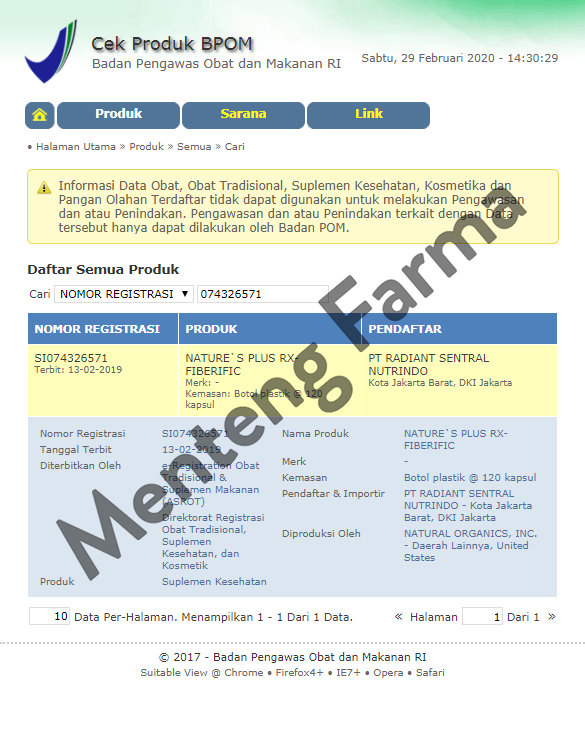 Natures Plus RX Fiberific 120 Kapsul - Kaya Serat untuk Pencernaan - Menteng Farma