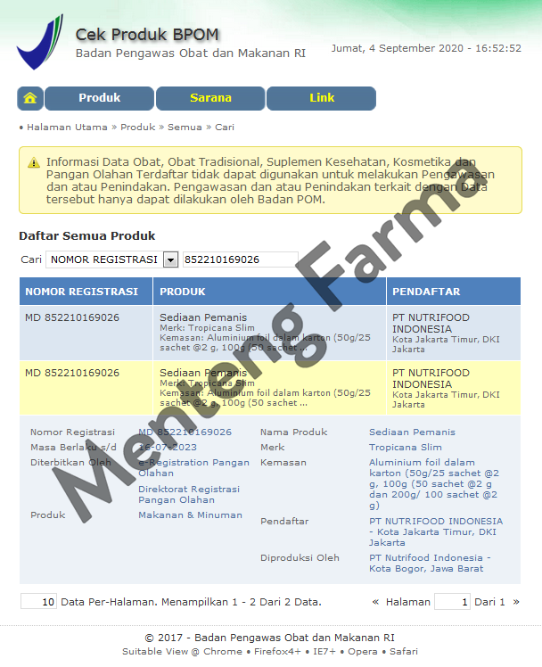 Tropicana Slim DIABTX 100 Sachet - Pemanis Alami Diabetes Bebas Kalori - Menteng Farma
