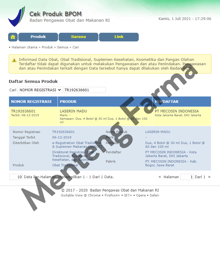 Laserin Madu 60 mL - Sirup Obat Batuk Anak - Menteng Farma