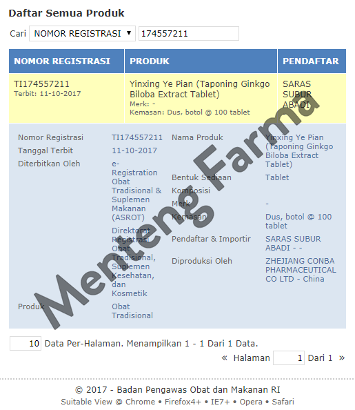 Yinxing Ye Pian Taponing (Ginkgo Biloba Extract Tablet) - Menteng Farma