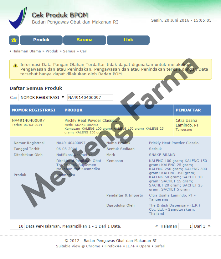 Prickly Heat Powder Classic - Bedak Antiseptik Gatal & Biang Keringat - Menteng Farma