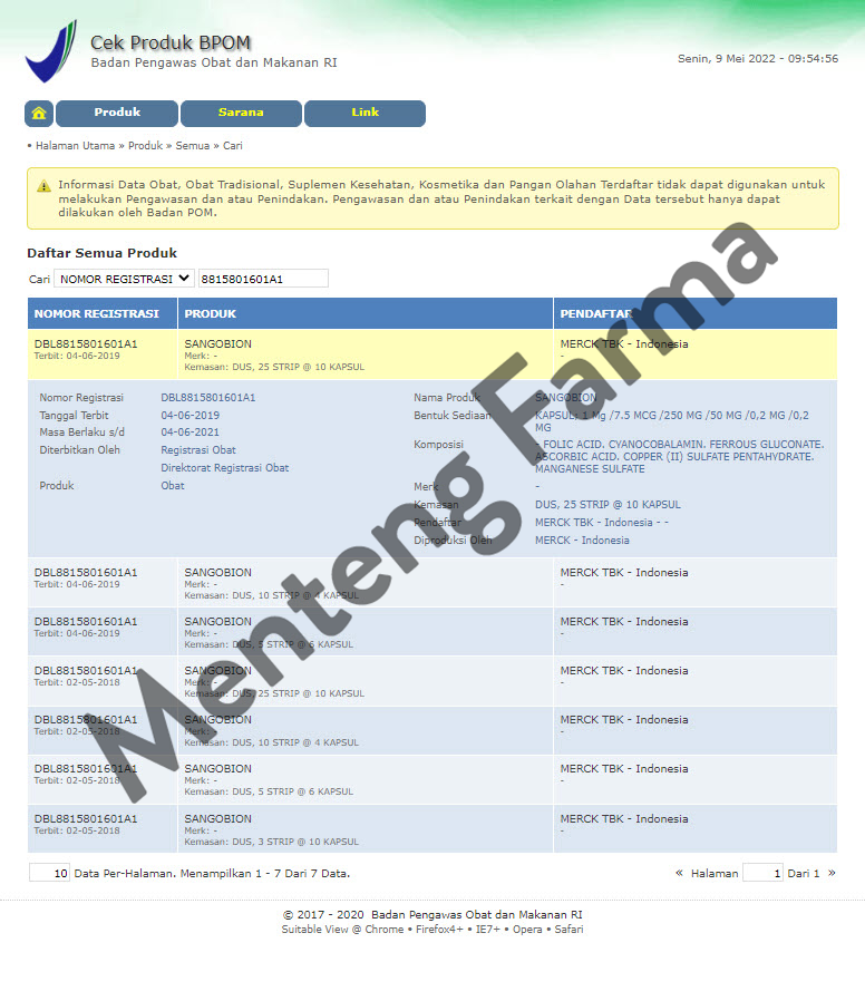 Sangobion Strip 10 Kapsul - Suplemen Penambah Darah dan Zat Besi, Meringankan Gejala Anemia - Menteng Farma