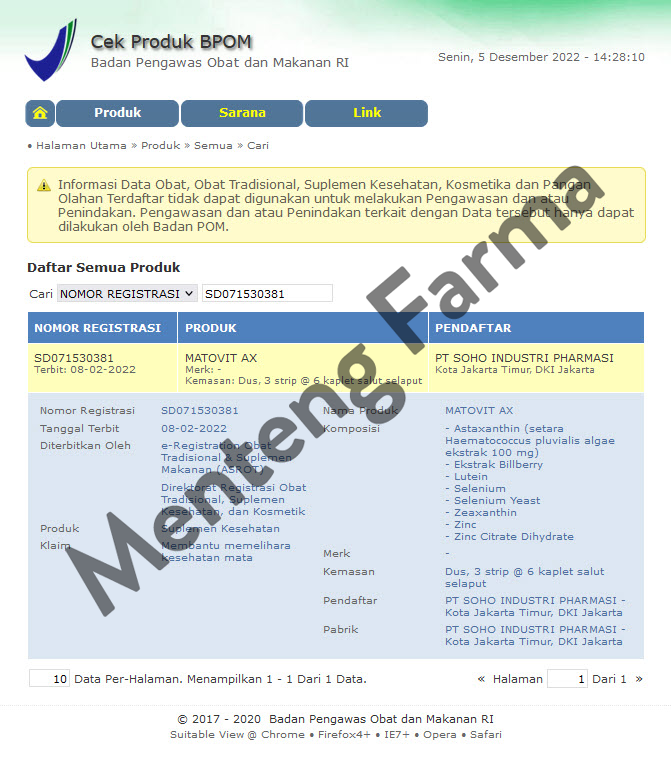 Matovit AX 6 Tablet - Suplemen Untuk Mata Lelah - Menteng Farma