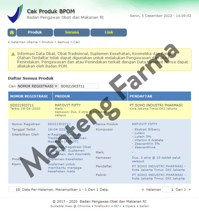 Matovit Fifty 10 Tablet - Suplemen Mata Untuk Orang Tua - Menteng Farma