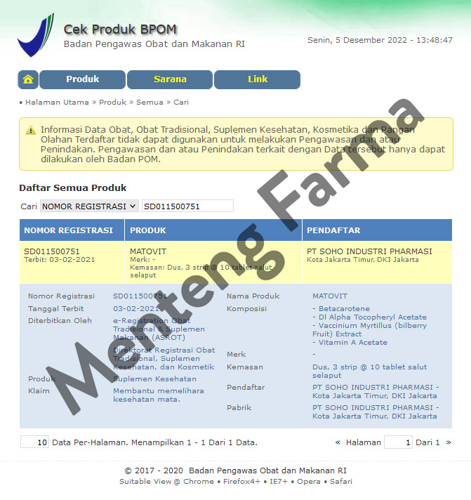 Matovit 10 Tablet - Suplemen Kesehatan Mata - Menteng Farma