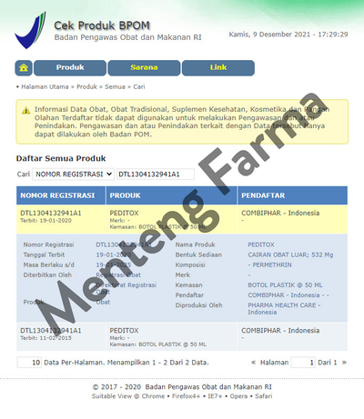 Peditox (Obat Pembasmi Kutu Rambut) - Menteng Farma