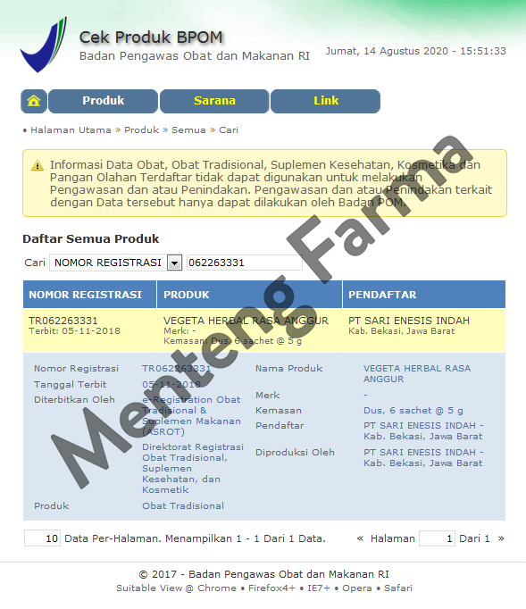 Vegeta Herbal Rasa Anggur 6 Sachet - Kaya Serat Untuk Melancarkan BAB - Menteng Farma