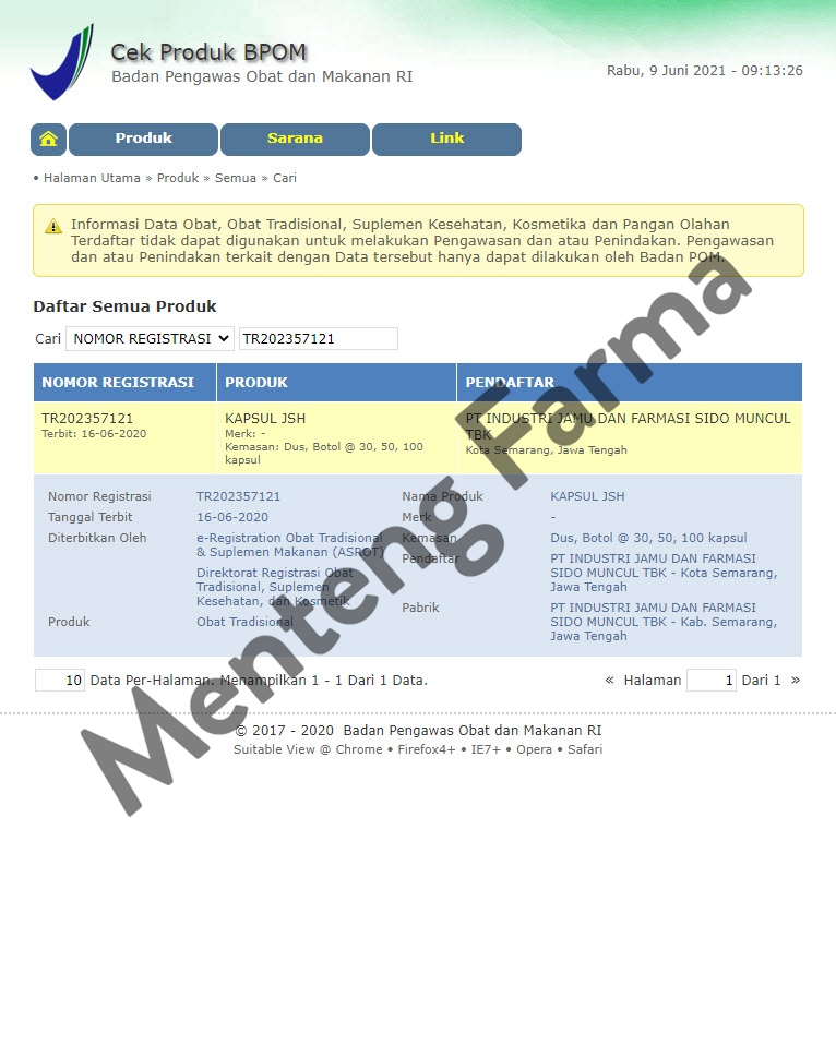 Sido Muncul Kapsul JSH 50 Kapsul - Ekstrak Charcoal Menyerap Racun Toksin - Menteng Farma