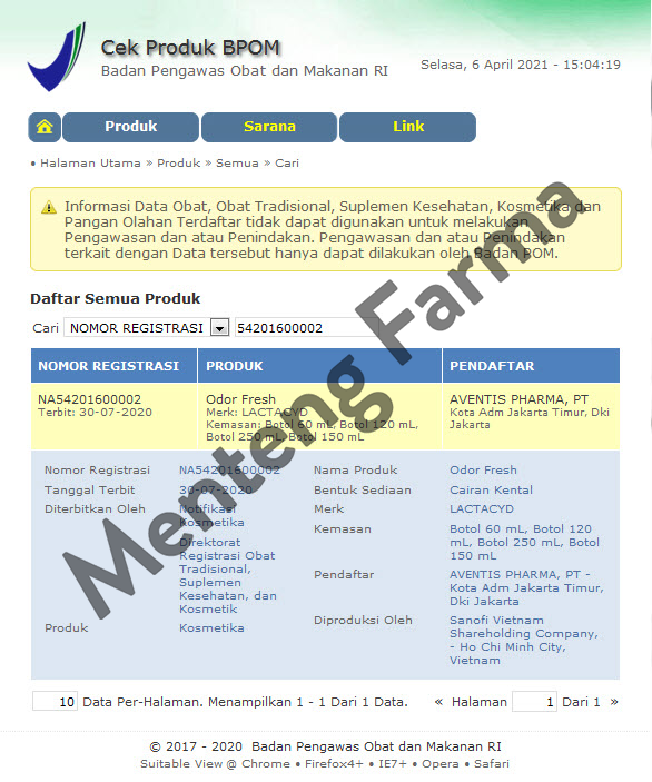 Lactacyd Odor Fresh 60 ML - Pembersih Kewanitaan - Menteng Farma