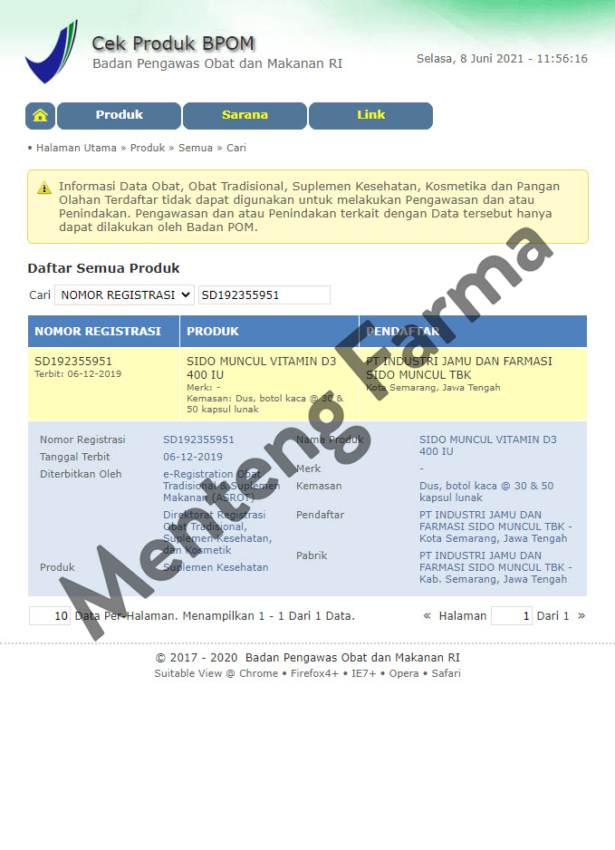 Sido Muncul Natural Vitamin D3 400 IU 50 Kapsul Lunak - Vit D3 400 IU Kesehatan Tulang dan Imun - Menteng Farma