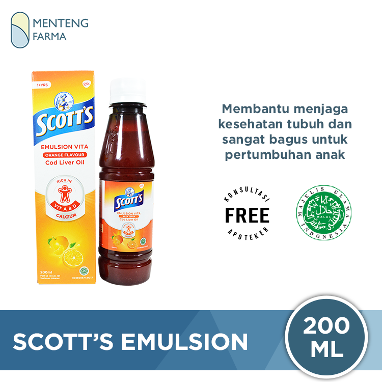 Scott's Emulsion 200 Ml - Suplemen Untuk Pertumbuhan Tinggi Badan Anak - Menteng Farma