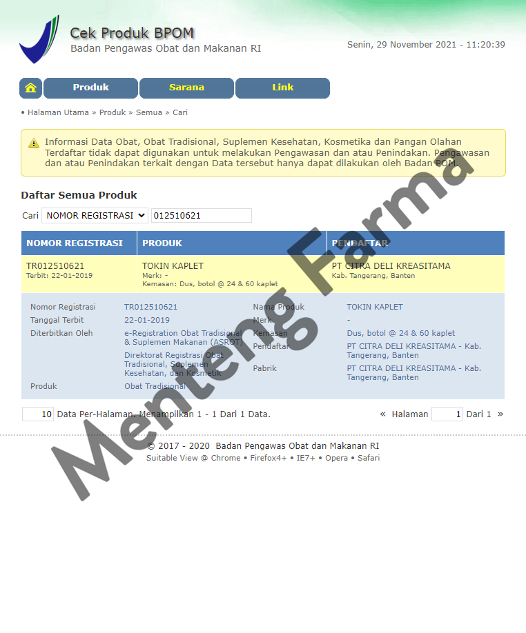Tokin Kaplet - Obat Sakit Kepala, Migrain, Pusing dan Nyeri Saraf - Menteng Farma