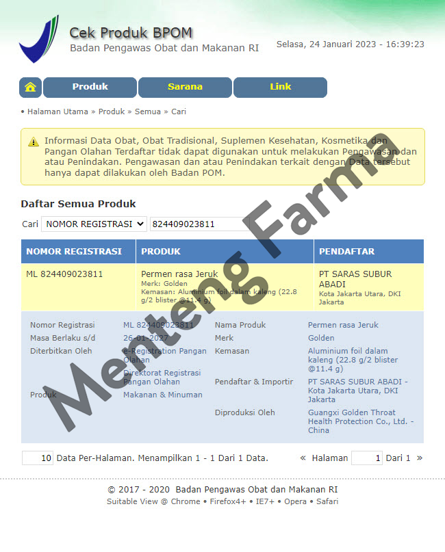 Golden Throat Lozenge Jeruk - Permen Pelega Tenggorokan - Menteng Farma