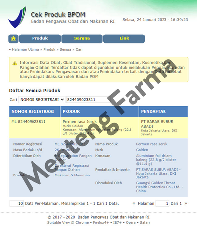 Golden Throat Lozenge Jeruk - Permen Pelega Tenggorokan - Menteng Farma