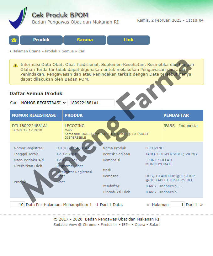 Lecozinc 10 Tablet - Obat Pelengkap Diare Anak - Menteng Farma