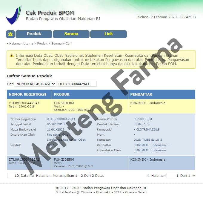 Fungiderm Cream 10 g - Krim untuk Infeksi Jamur - Menteng Farma