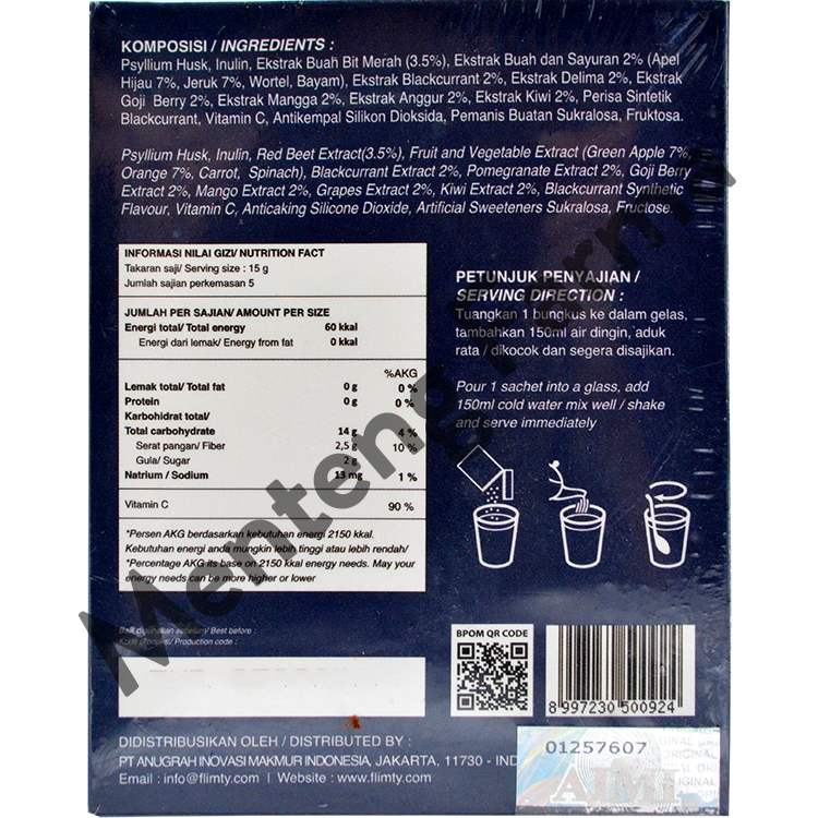Flimty Fiber Blackcurrant Travel Pack 5 Sachet - Pelangsing Diet Detox - Menteng Farma
